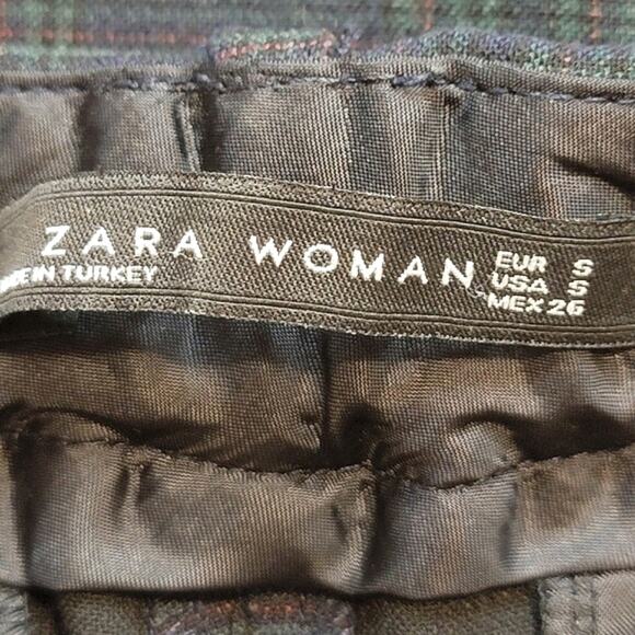 ZARA WOMAN Plaid Blue Green Ankle Crop Mid Rise Straight Skinny Pant Size S - Picture 12 of 13